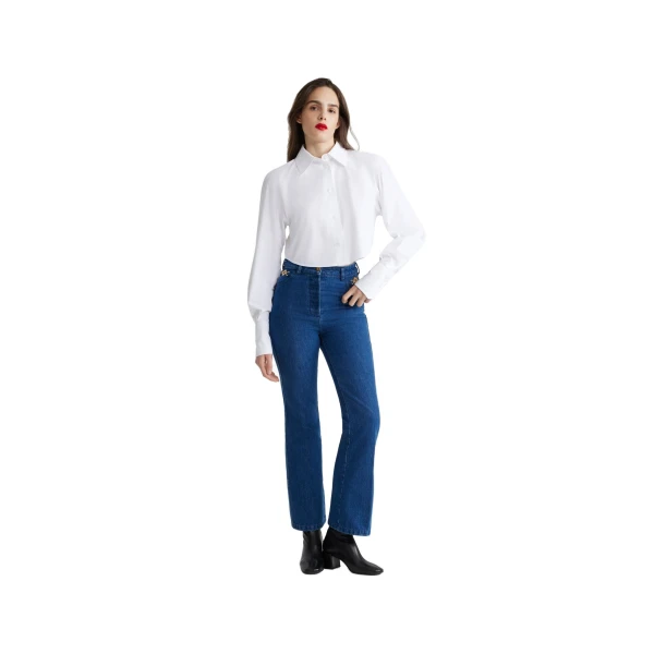 Flared trousers in Stonewash organic cotton denim - Image 2