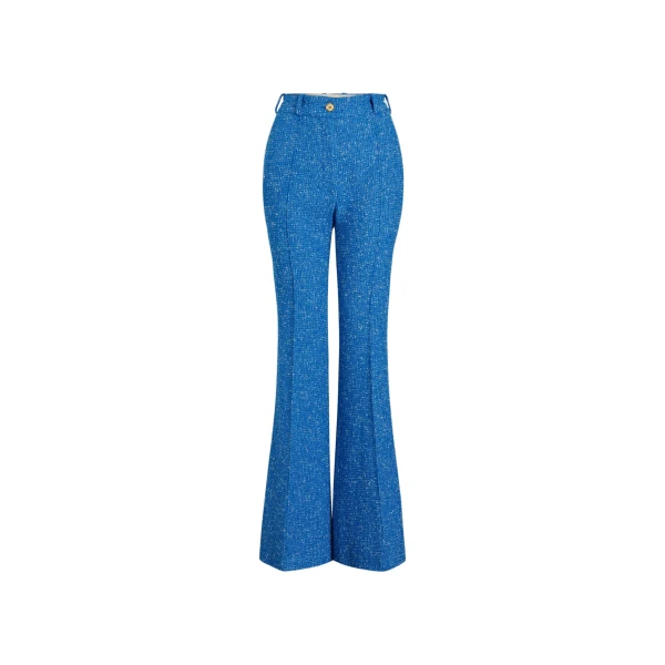 Flared trousers in Victoria Blue sustainable wool and organic cotton tweed