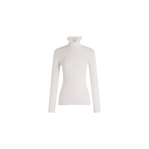 Frilled high-neck sweater in White merino wool