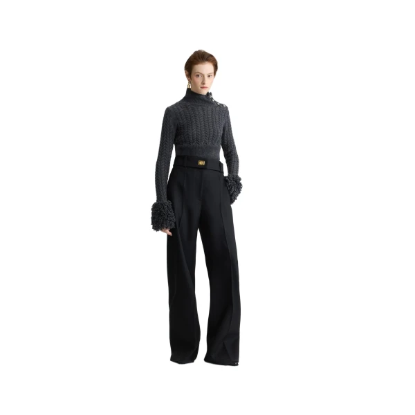 Fringe trim jumper in Mercury wool and cashmere - Image 2