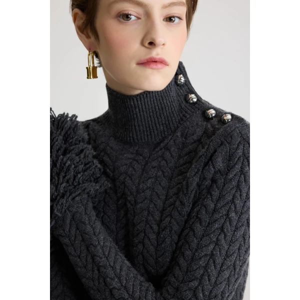 Fringe trim jumper in Mercury wool and cashmere - Image 4