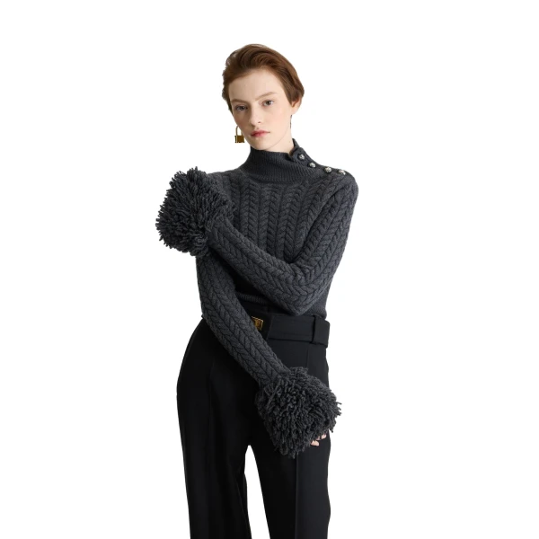 Fringe trim jumper in Mercury wool and cashmere - Image 5