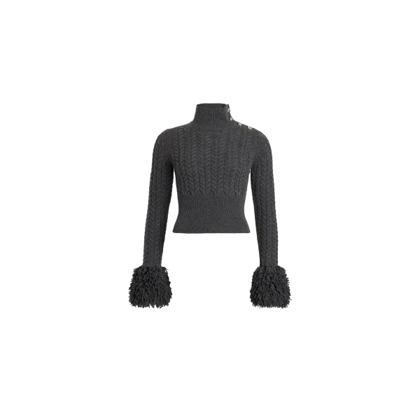 Patou Fringe trim jumper in Mercury wool and cashmere