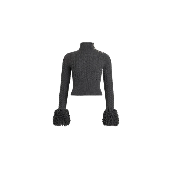 Fringe trim jumper in Mercury wool and cashmere