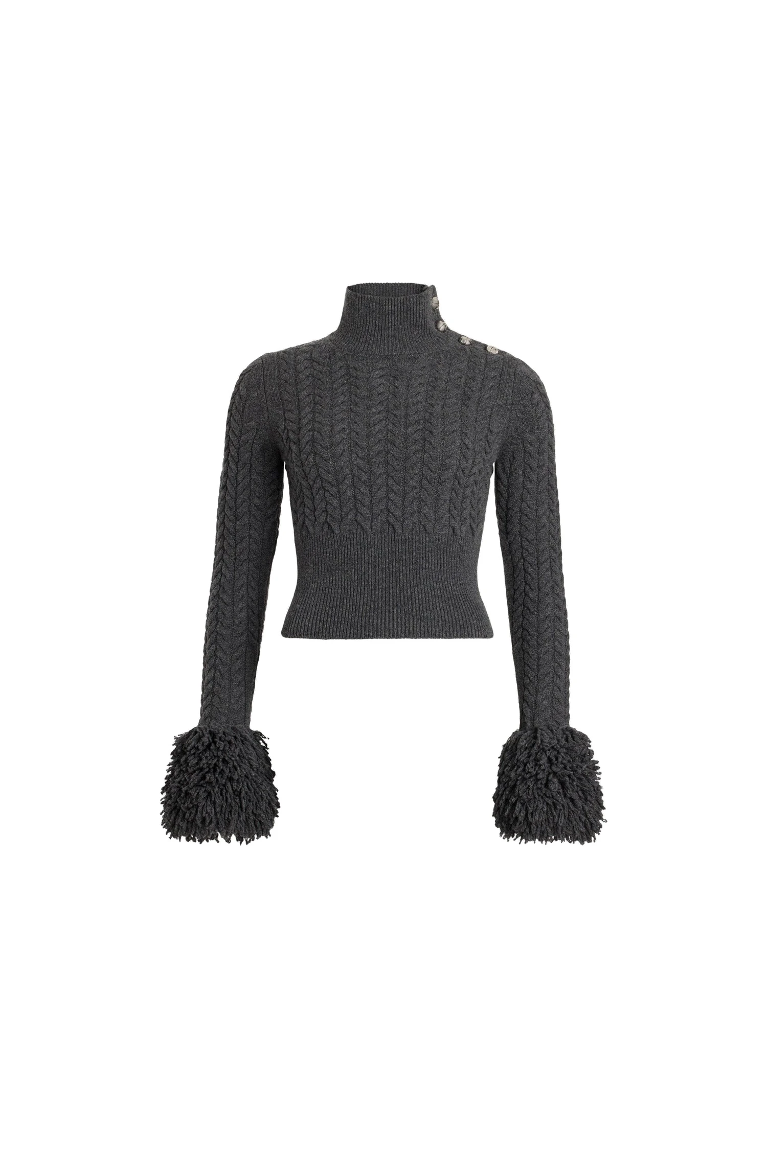 Patou Fringe trim jumper in Mercury wool and cashmere | Knitwear | Coveti Patou Fringe trim jumper in Mercury wool and cashmere