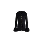 Patou Fringe trim long cardigan in Black wool and cashmere