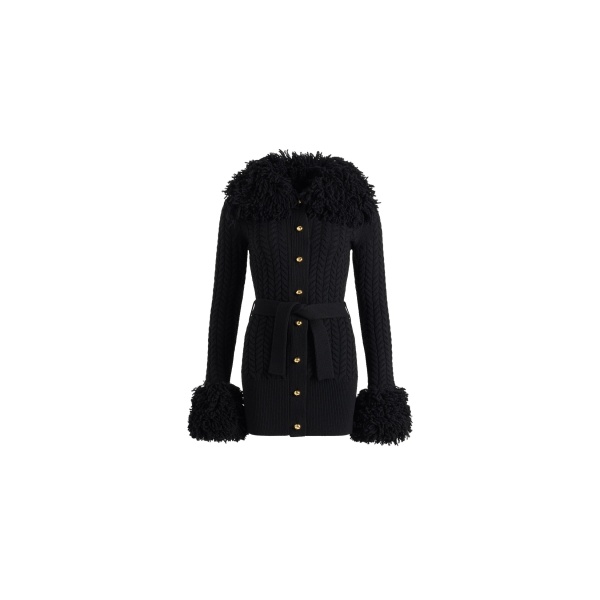 Patou Fringe trim long cardigan in Black wool and cashmere