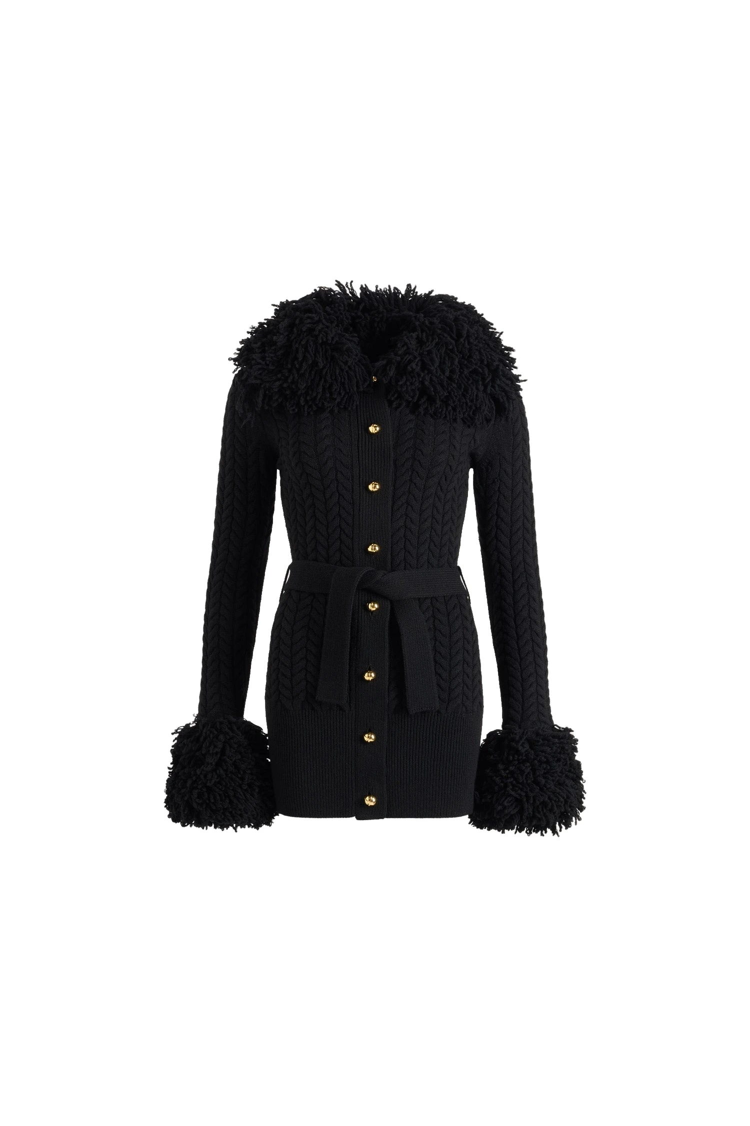 Patou Fringe trim long cardigan in Black wool and cashmere | Knitwear | Coveti Patou Fringe trim long cardigan in Black wool and cashmere