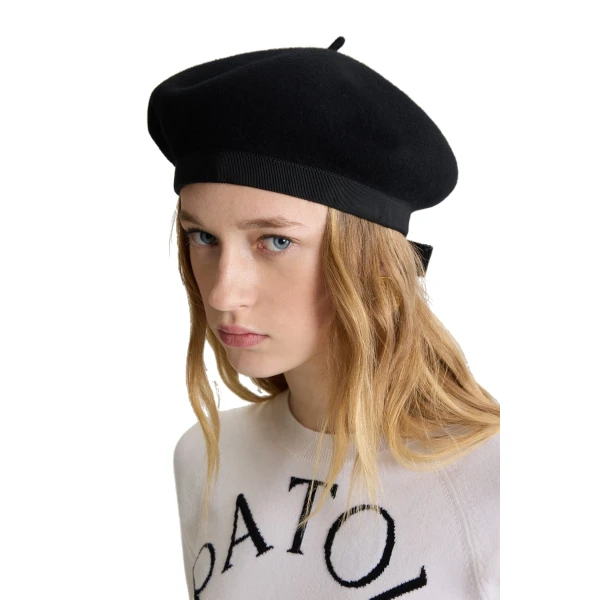 Grosgrain beret in Black wool felt - Image 3