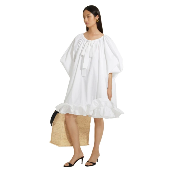 Grosgrain ruffle hem dress in White organic cotton - Image 2