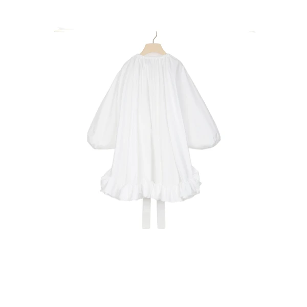 Grosgrain ruffle hem dress in White organic cotton - Image 3