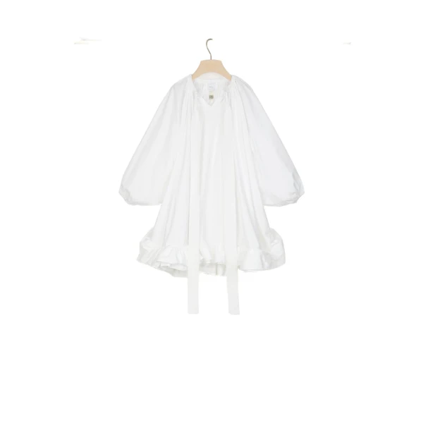 Patou Grosgrain ruffle hem dress in White organic cotton