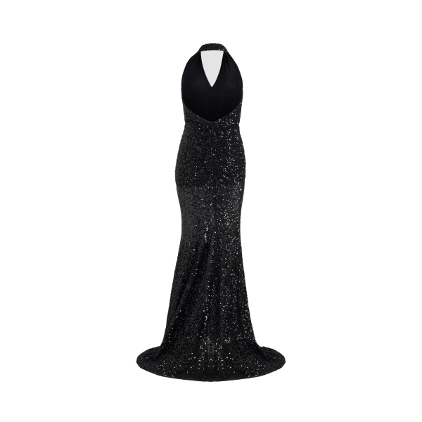 Halterneck maxi dress in Black sequin - Image 2