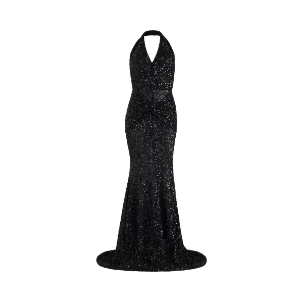 Halterneck maxi dress in Black sequin