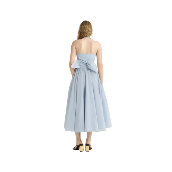 Halterneck maxi dress in Pearl Blue recycled faille - Image 3