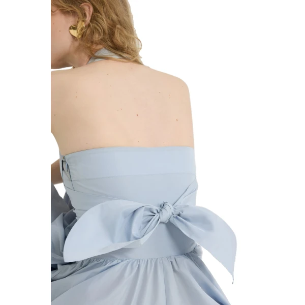 Halterneck maxi dress in Pearl Blue recycled faille - Image 4