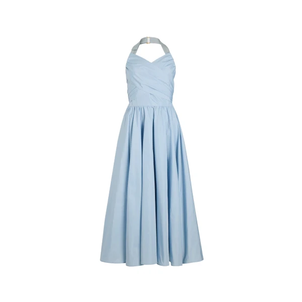 Patou Halterneck maxi dress in Pearl Blue recycled faille