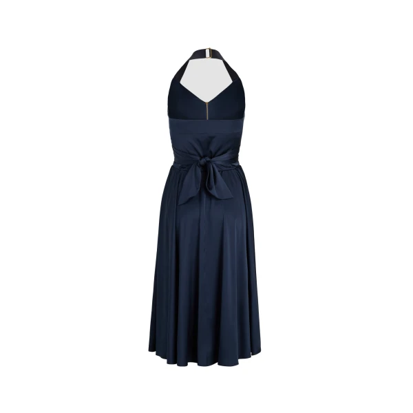 Halterneck midi dress in Navy Black satin - Image 2