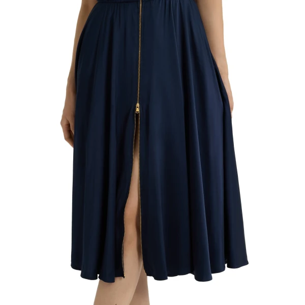 Halterneck midi dress in Navy Black satin - Image 5