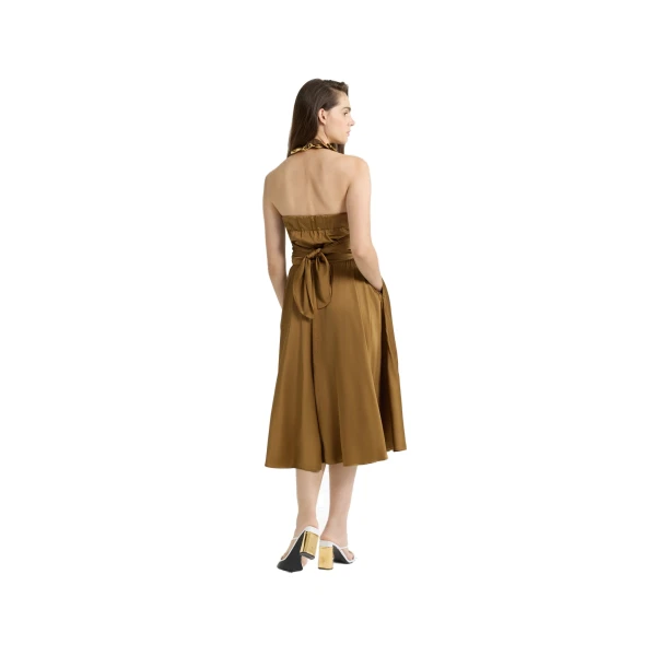 Halterneck midi dress in Tobacco satin - Image 3