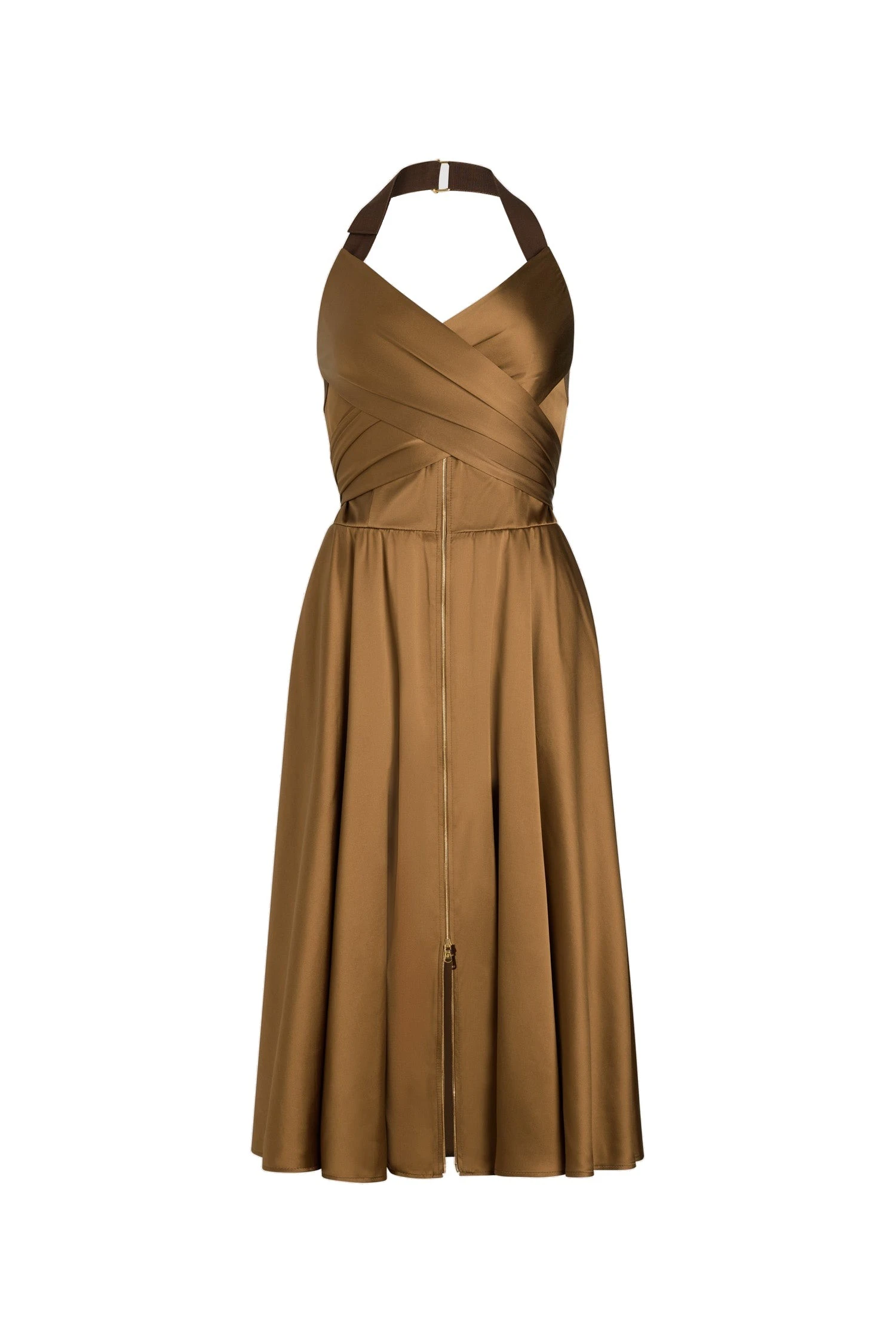Patou Halterneck midi dress in Tobacco satin | Dresses | Coveti Patou Halterneck midi dress in Tobacco satin