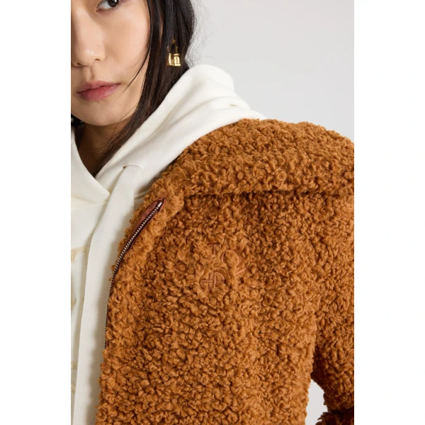 High neck bomber jacket in Pumpkin Spice recycled faux fur - Image 4