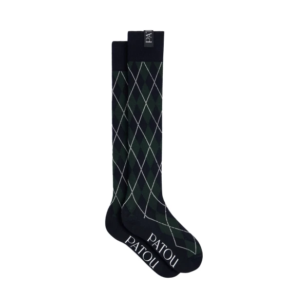 Patou High socks in Night Blue blended cotton