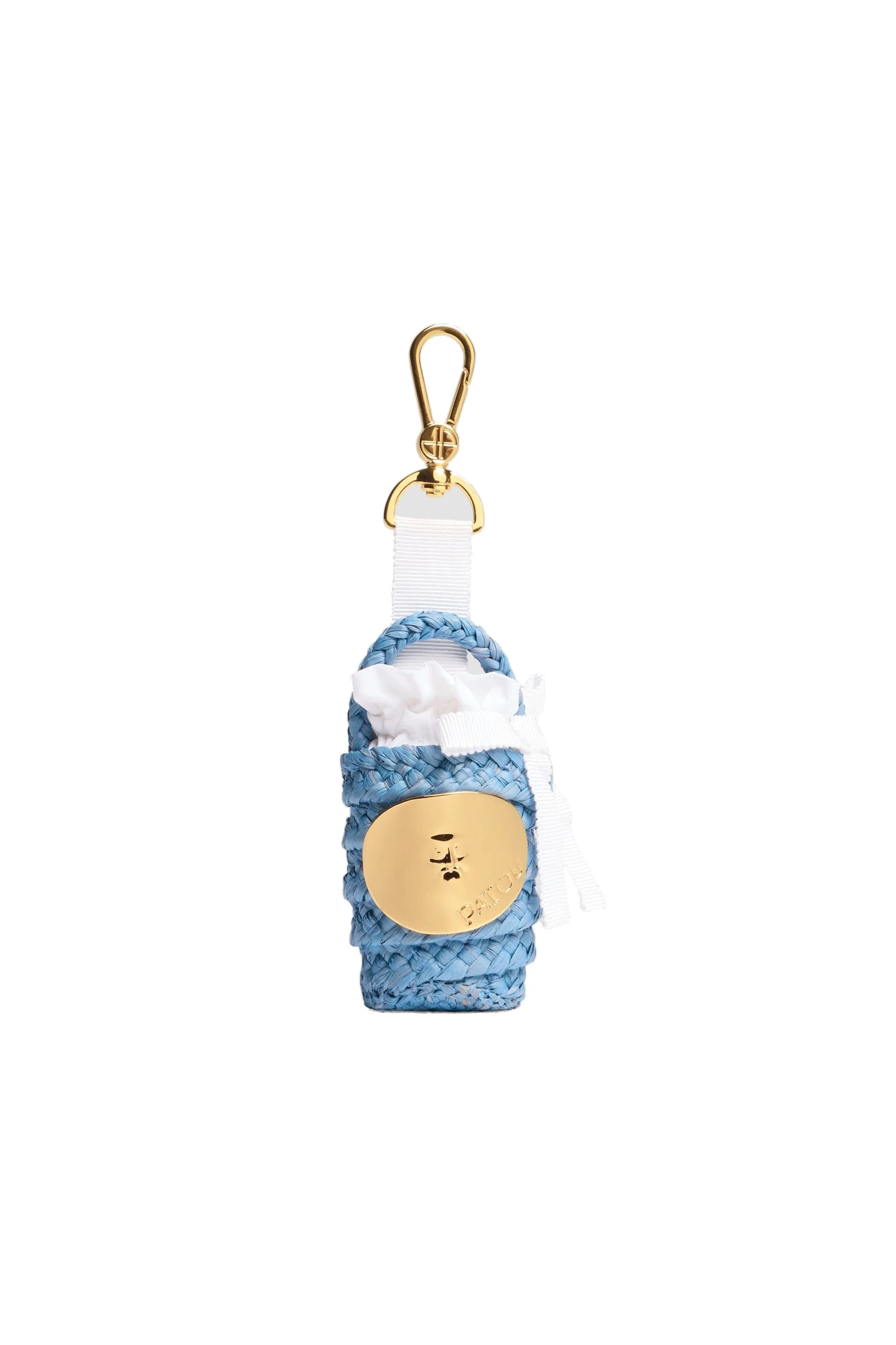 Patou Iconic bucket charm in Skylight Blue raffia | Bags | Coveti Patou Iconic bucket charm in Skylight Blue raffia