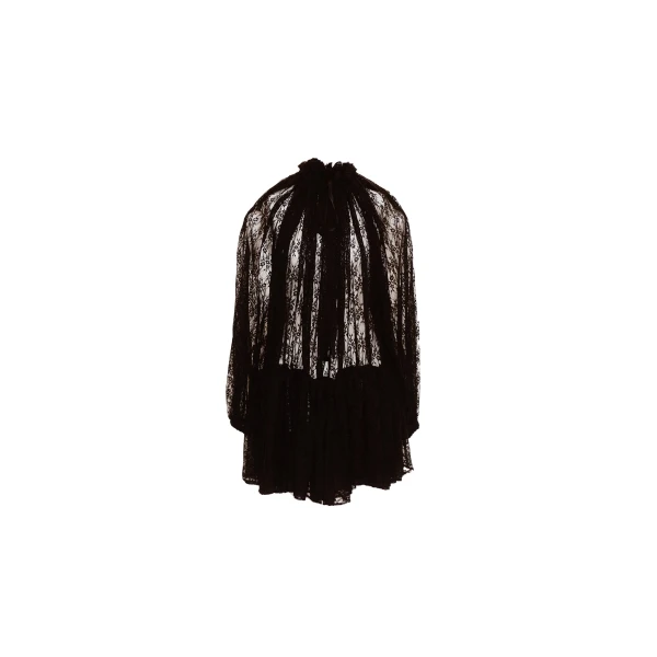 Iconic drawstring mini dress in Black lace jersey