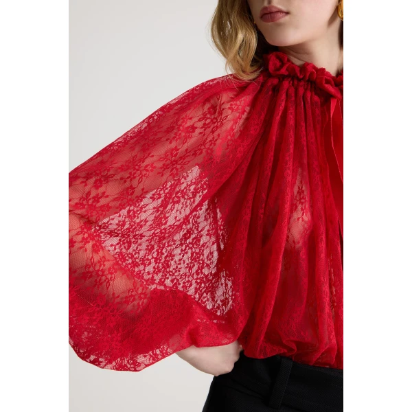 Iconic drawstring top in Babylone Red lace jersey - Image 4
