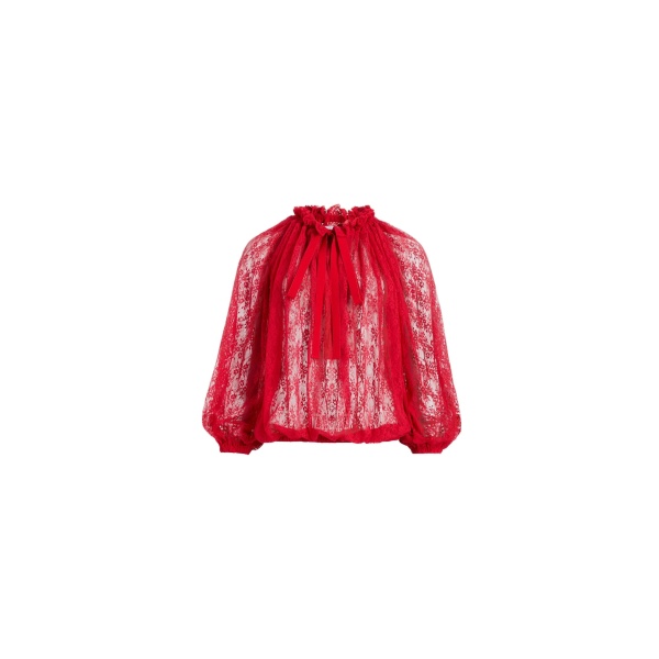 Patou Iconic drawstring top in Babylone Red lace jersey