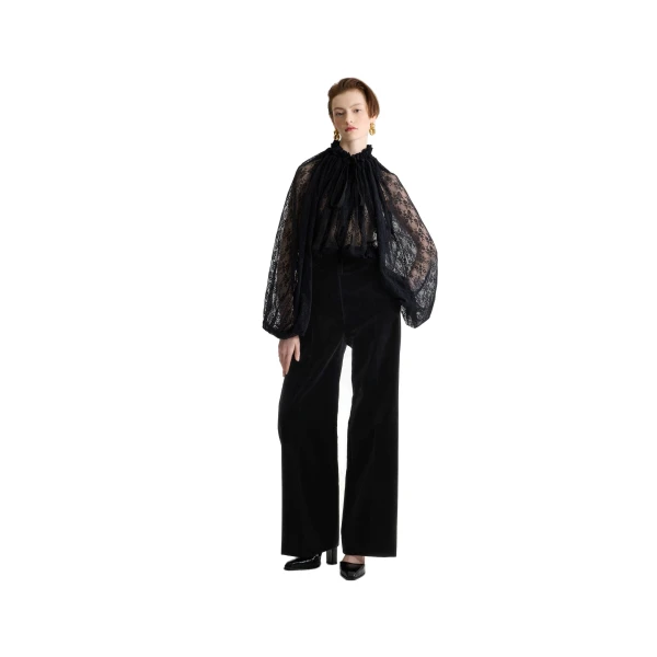 Iconic drawstring top in Black lace jersey - Image 2