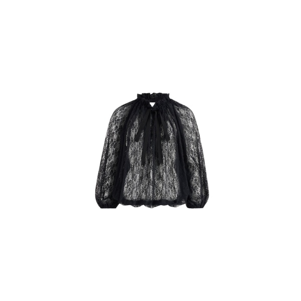 Patou Iconic drawstring top in Black lace jersey