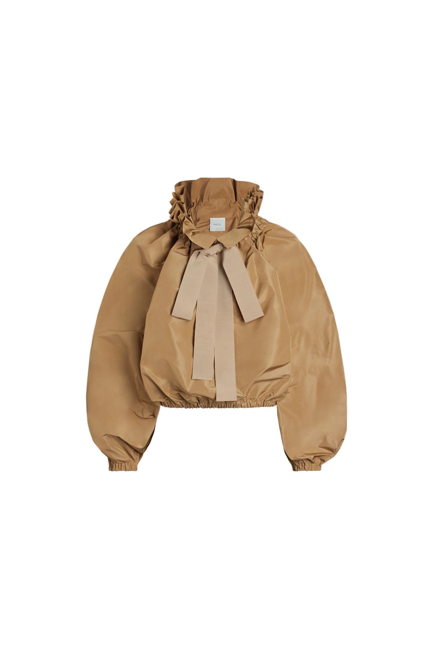 Patou Iconic drawstring top in Gray Sand recycled faille | Tops | Coveti Patou Iconic drawstring top in Gray Sand recycled faille