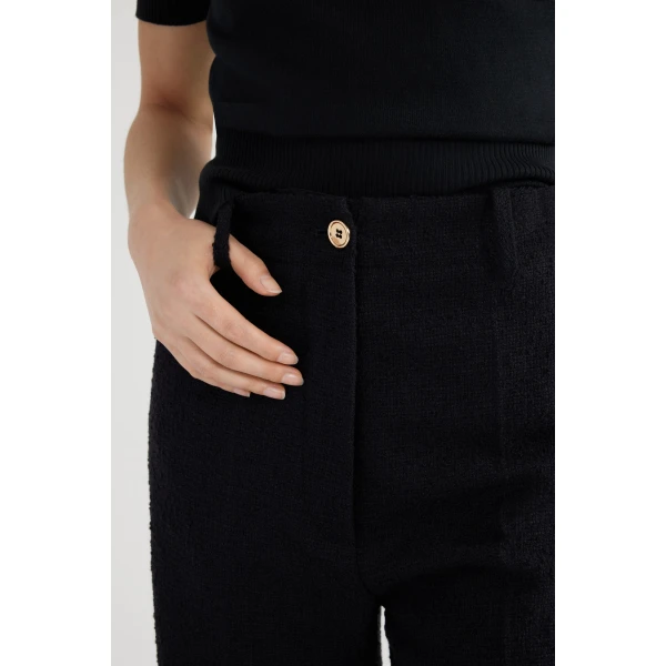 Iconic long trousers in Black sustainable wool and organic cotton tweed - Image 4