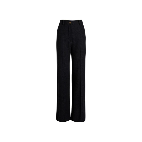 Iconic long trousers in Black sustainable wool and organic cotton tweed