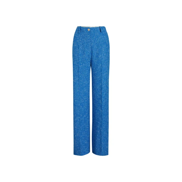 Iconic long trousers in Victoria Blue sustainable wool and organic cotton tweed