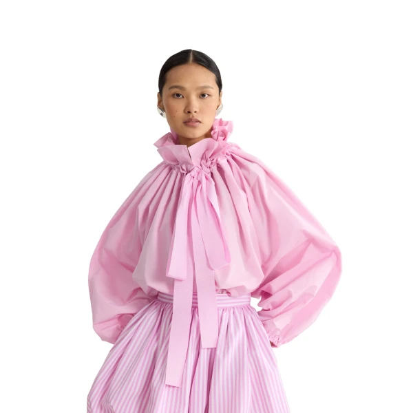 Iconic recycled faille voluminous top in Primrose Pink - Image 5