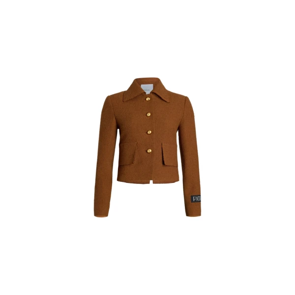 Patou Iconic short jacket in Autumn Leaf sustainable wool and organic cotton tweed