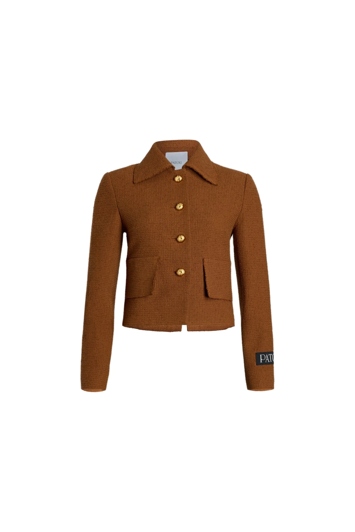 Patou Iconic short jacket in Autumn Leaf sustainable wool and organic cotton tweed | Jackets | Coveti Patou Iconic short jacket in Autumn Leaf sustainable wool and organic cotton tweed