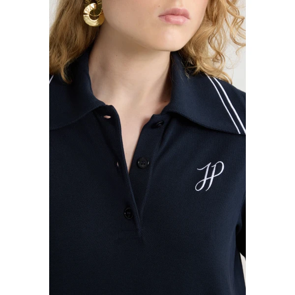 JP monogram embroidery mini polo dress in Navy Black piqué organic cotton - Image 3