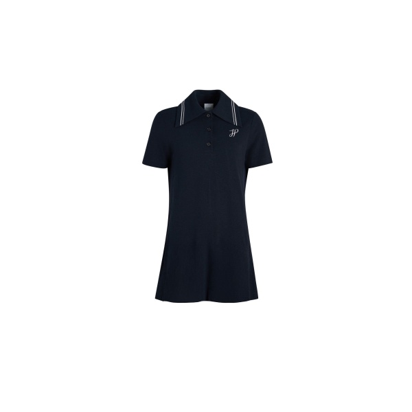 Patou JP monogram embroidery mini polo dress in Navy Black piqué organic cotton