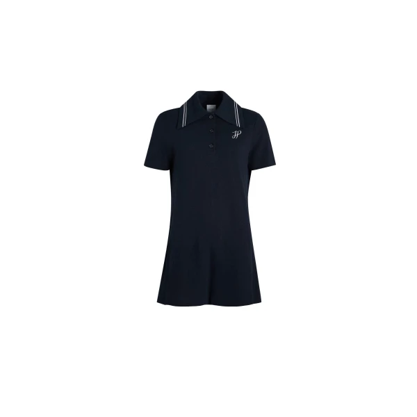 Patou JP monogram embroidery mini polo dress in Navy Black piqué organic cotton