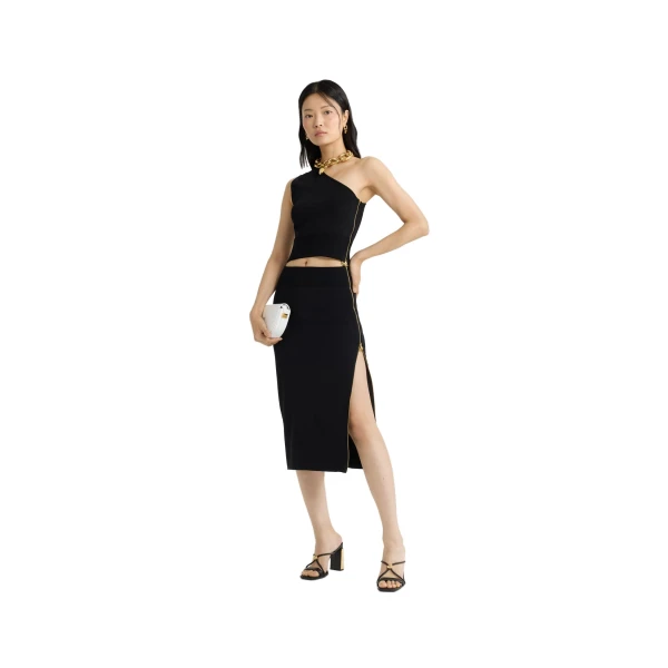Knit midi pencil skirt in Black technical crepe - Image 3