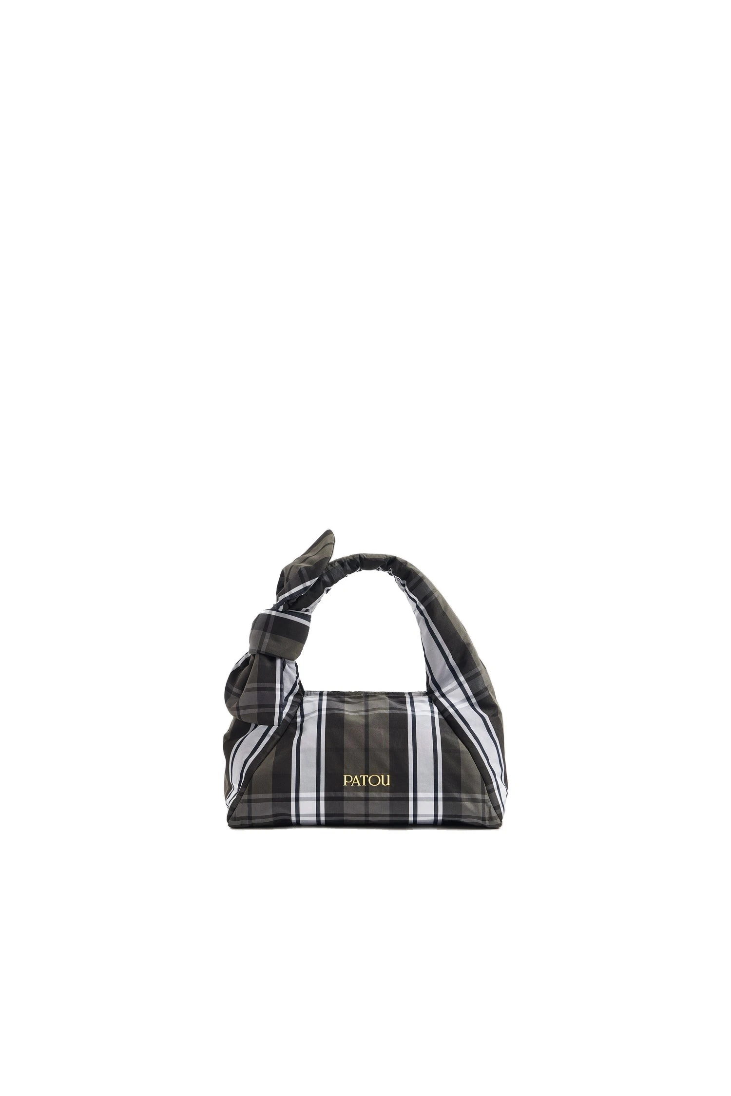 Patou Knotted bag in recycled polyester | Coveti Patou Knotted bag in Mist Green Tartan recycled polyester