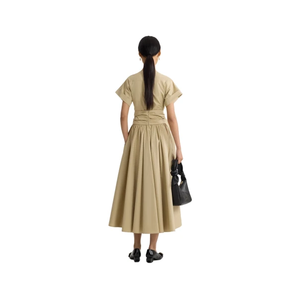 Knotted organic cotton short-sleeved midi dress in Safari Sand - Image 3