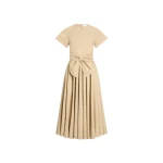 Patou Knotted organic cotton short-sleeved midi dress in Safari Sand