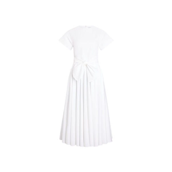 Patou Knotted organic cotton short-sleeved midi dress in White
