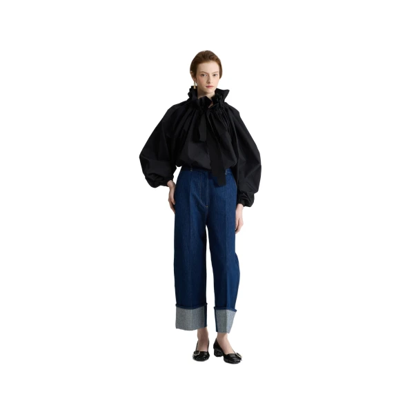 La Patou Blouse in Black organic cotton poplin - Image 2