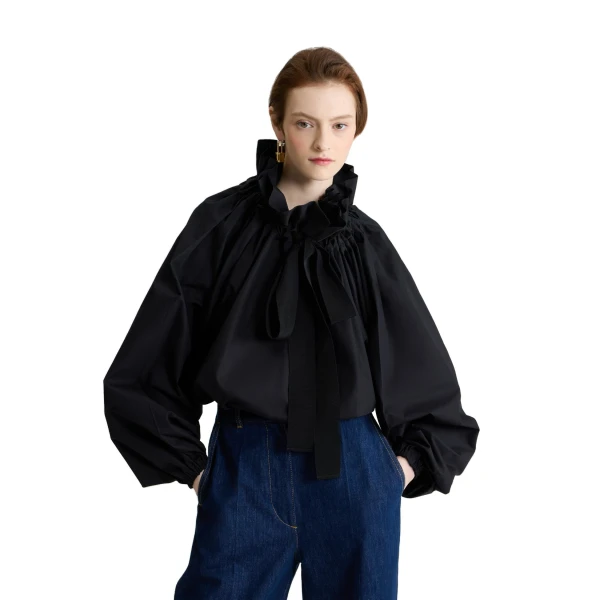 La Patou Blouse in Black organic cotton poplin - Image 5